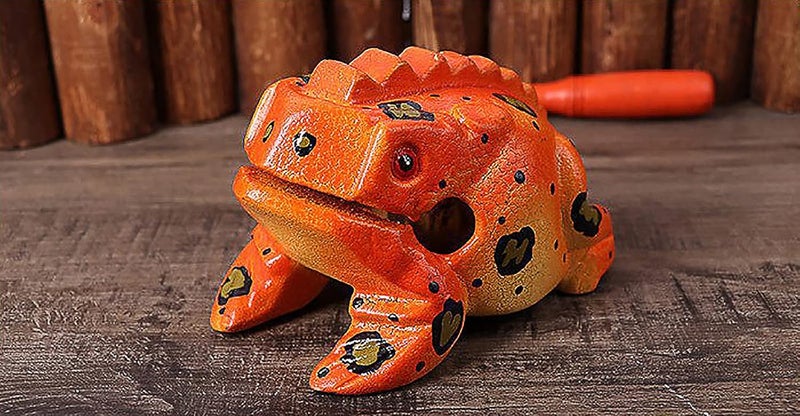 GOGHOST 3.5" Wooden Frog Guiro Rasp Instrument - Percussion Musical Tone Block Craft (Painted Orange) - Image 3